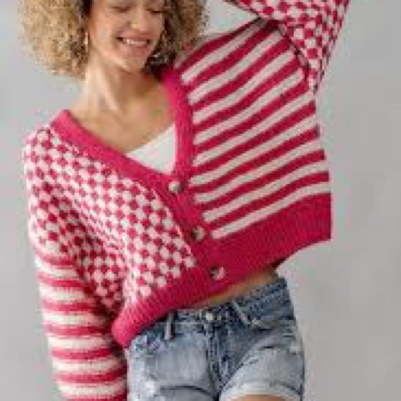 Lush Sweaters - Lush cardigan stripes and checkers size small
